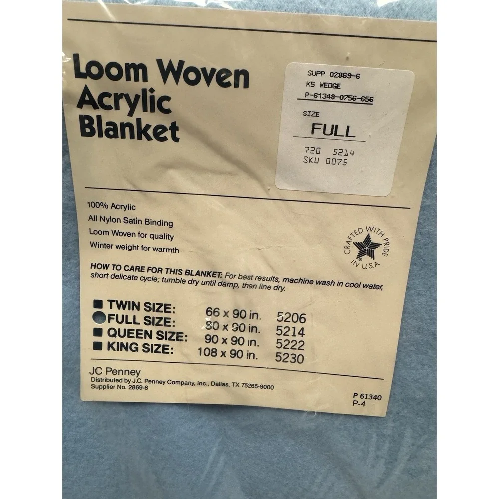 VNTG Wedgewood Loom Woven Satin Trim Full Size Winter Weight Blanket Light Blue
